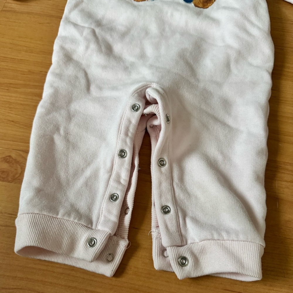 Ralph Lauren Baby Girl Pink Polo Teddy Bear Cotton Fleece Coverall Romper 9 Mo - Picture 5 of 16